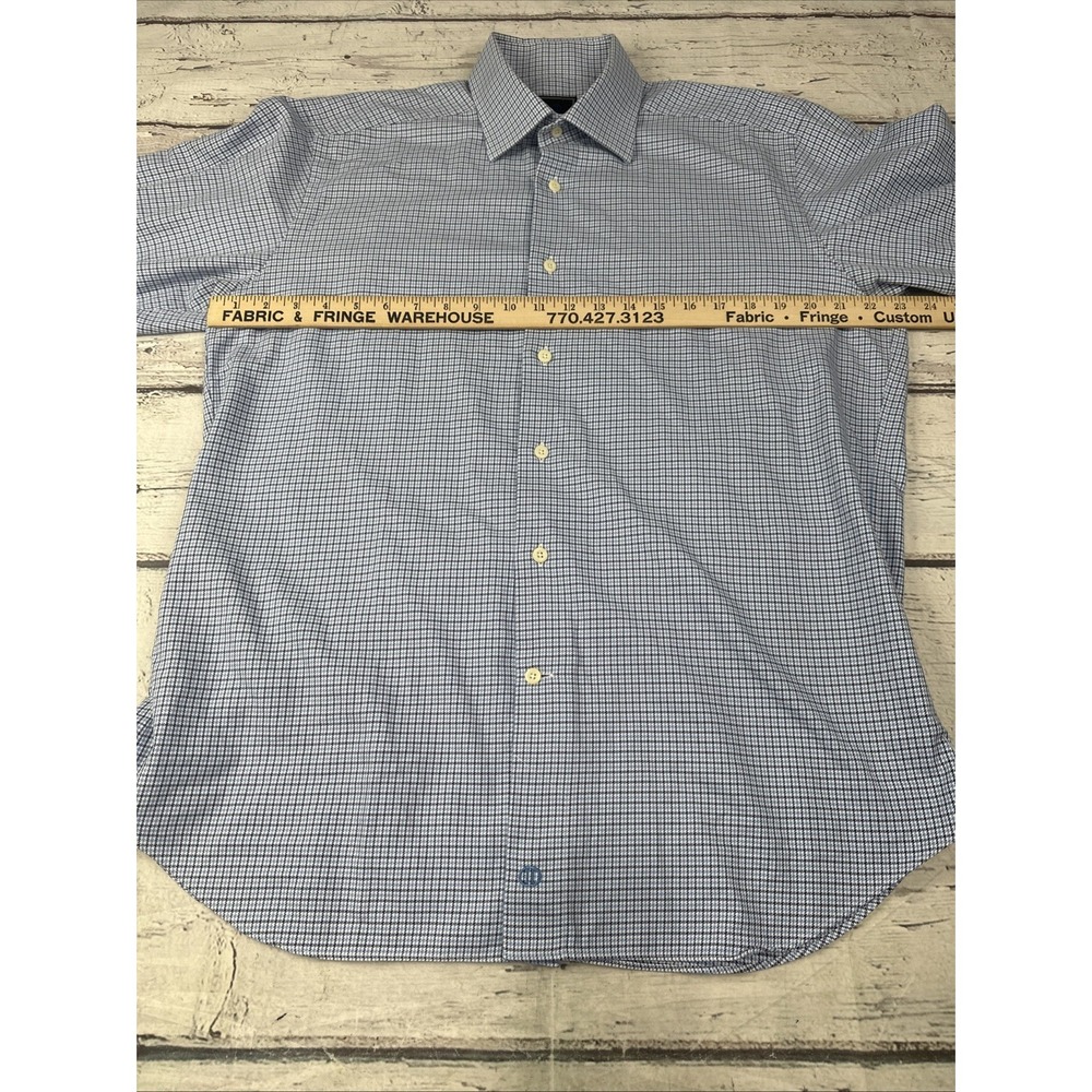 David Donahue Mens Fit Dress Shirt Blue White Micro Check 16 32/33 Cotton - Picture 7 of 10